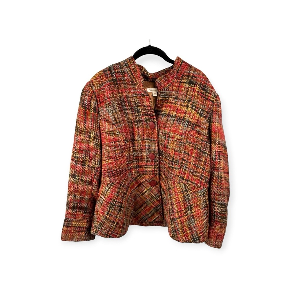 Women's Coldwater Creek Tweed Rust Brown Peplum Blazer Jacket